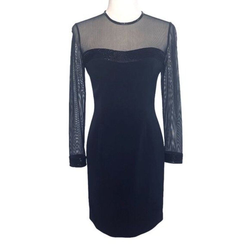 90s Oleg Cassini Beaded Mesh Open Back Dress - image 1